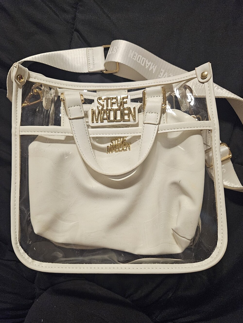 Steve Madden White Clear Tote Bag with Removable White Bag